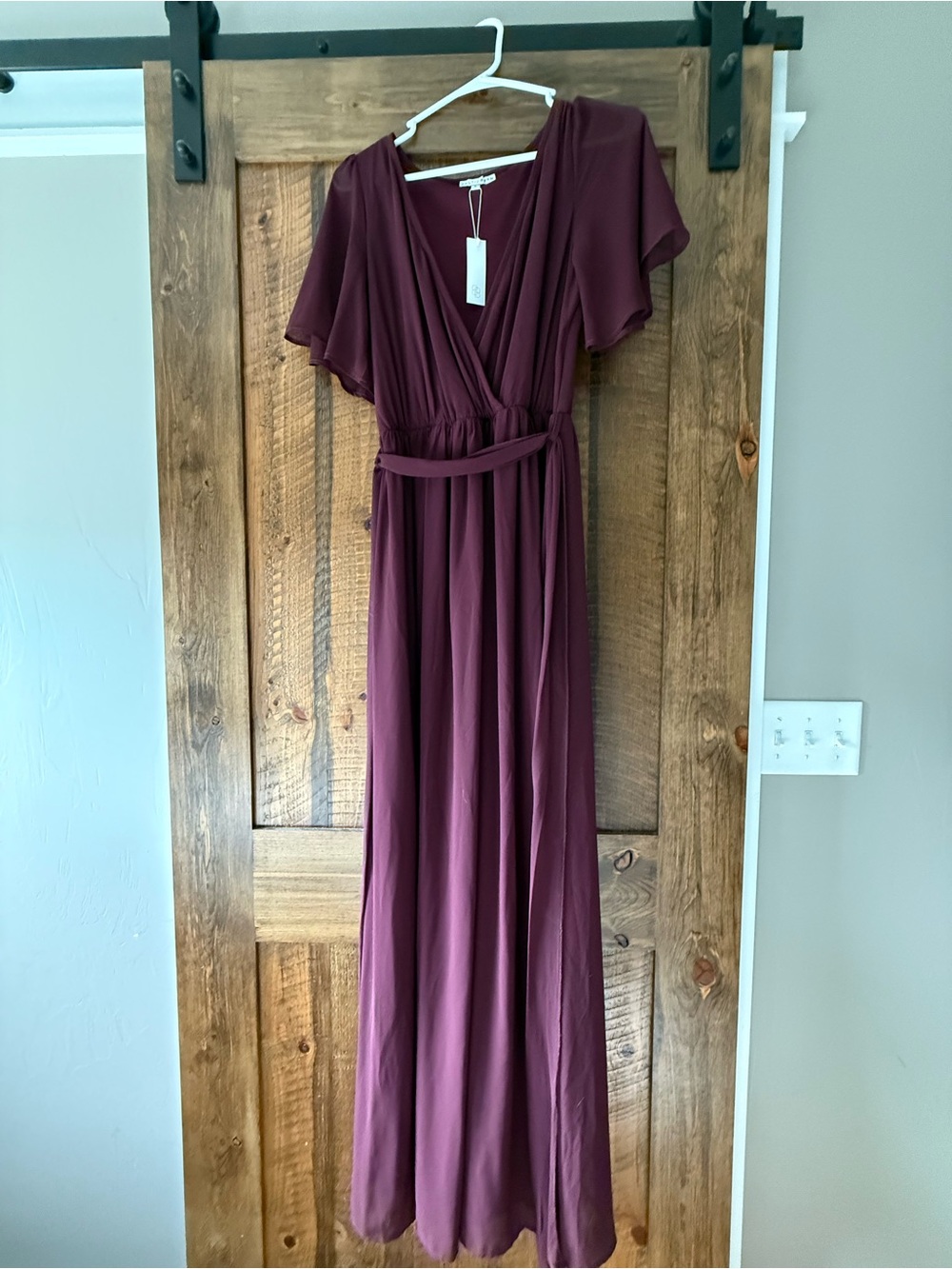 Baltic Born Burgundy Flutter-Sleeve V-Neck Maxi Dress